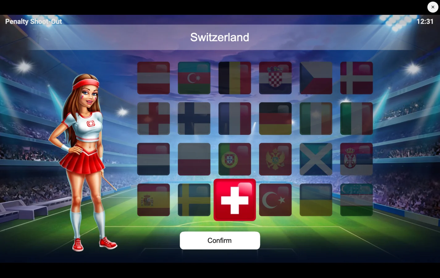 Pantalla de juego de Penalty Shoot-Out de Evoplay 1