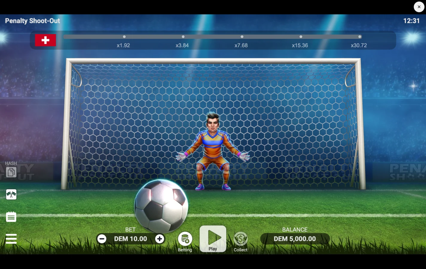 Pantalla de juego de Penalty Shoot-Out de Evoplay 2